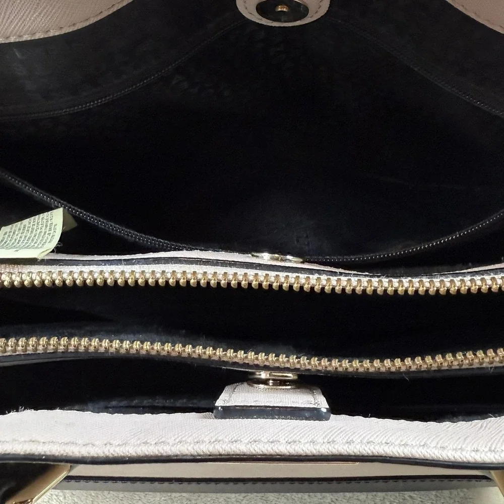 Kate Spade New York Laurel Way Evangelie Satchel Bag Taupe Black Leather